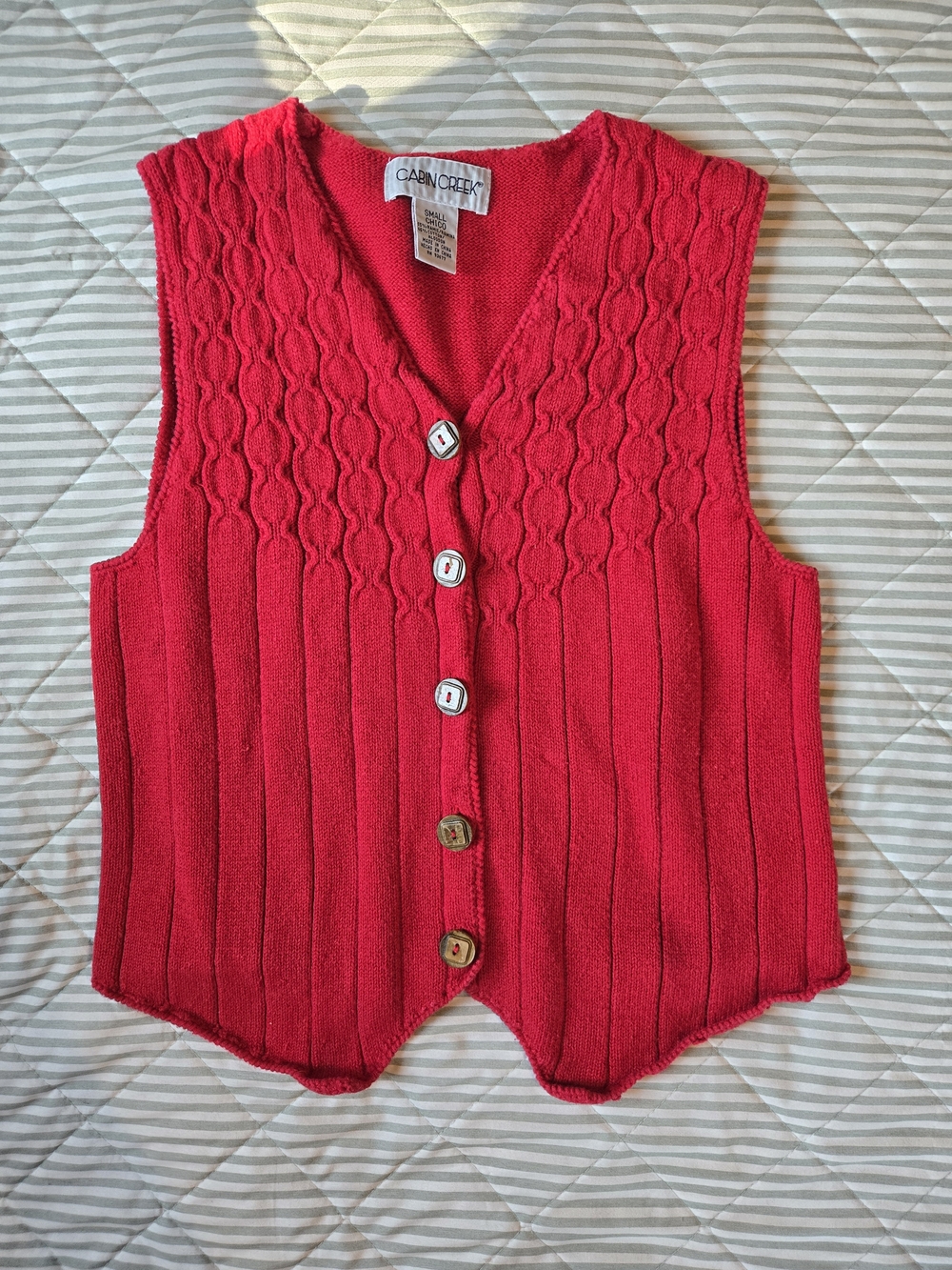 Bright Red Cable Knit Button-Front Sweater Vest